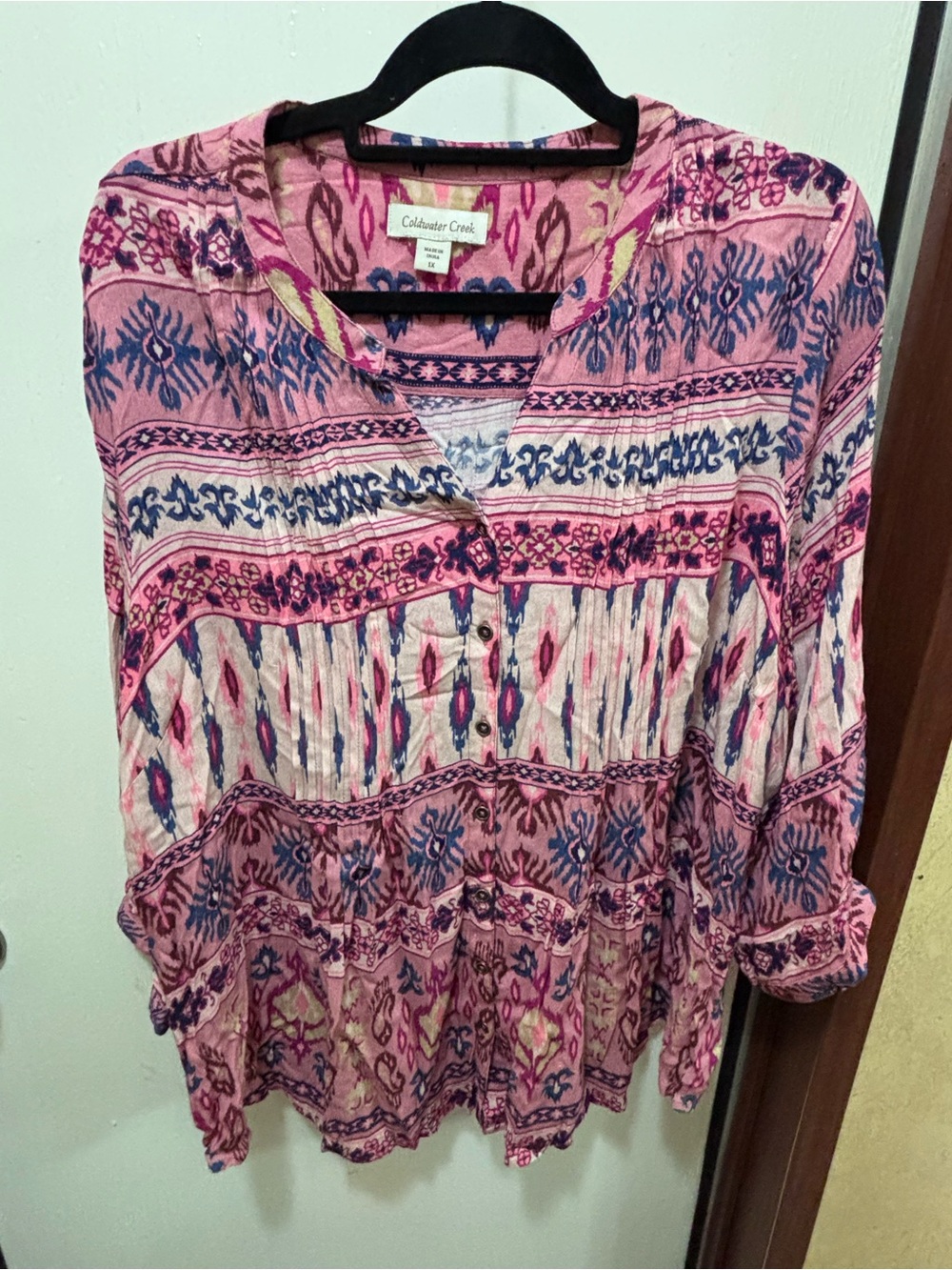 Coldwater Creek Pink & Blue Patterned Women's Tunic Top